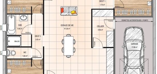 Plan de maison Surface terrain 94 m2 - 4 pièces - 3  chambres -  avec garage 