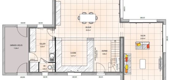 Plan de maison Surface terrain 120 m2 - 5 pièces - 3  chambres -  avec garage 