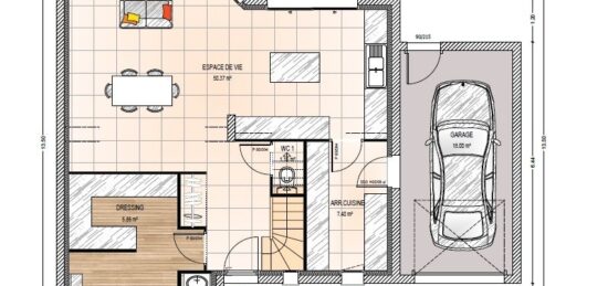 Plan de maison Surface terrain 132 m2 - 6 pièces - 4  chambres -  avec garage 