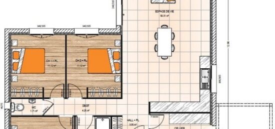 Plan de maison Surface terrain 105 m2 - 5 pièces - 3  chambres -  sans garage 