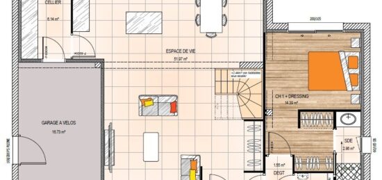 Plan de maison Surface terrain 120 m2 - 5 pièces - 4  chambres -  sans garage 