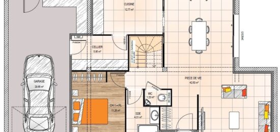 Plan de maison Surface terrain 134 m2 - 5 pièces - 3  chambres -  avec garage 