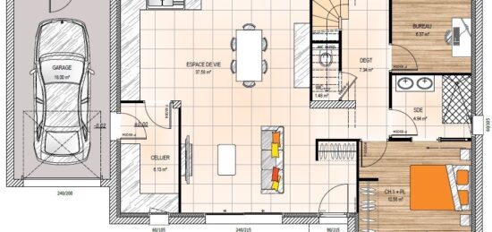Plan de maison Surface terrain 115 m2 - 6 pièces - 4  chambres -  avec garage 