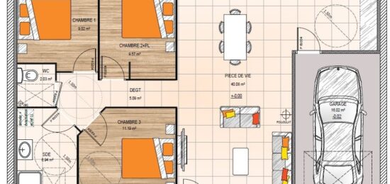 Plan de maison Surface terrain 84 m2 - 5 pièces - 3  chambres -  avec garage 