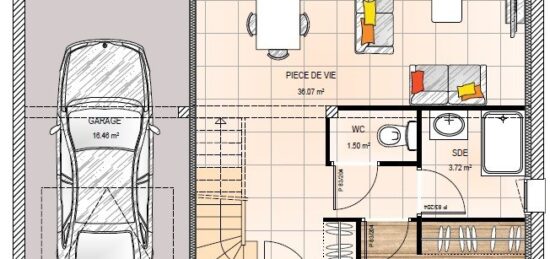 Plan de maison Surface terrain 91 m2 - 5 pièces - 3  chambres -  avec garage 