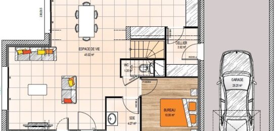 Plan de maison Surface terrain 123 m2 - 5 pièces - 4  chambres -  avec garage 