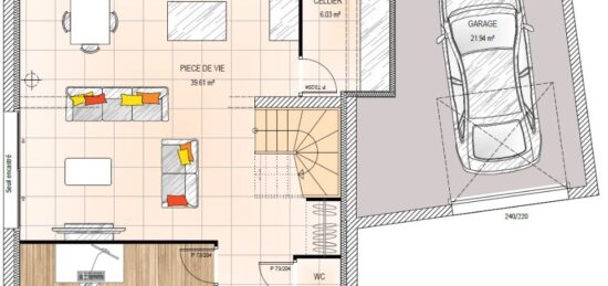Plan de maison Surface terrain 108 m2 - 6 pièces - 4  chambres -  avec garage 