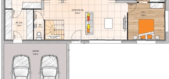 Plan de maison Surface terrain 142 m2 - 6 pièces - 4  chambres -  avec garage 