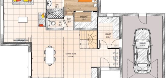 Plan de maison Surface terrain 138 m2 - 6 pièces - 4  chambres -  avec garage 