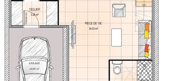 Plan de maison Surface terrain 94 m2 - 6 pièces - 4  chambres -  avec garage 
