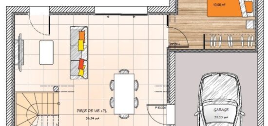 Plan de maison Surface terrain 90 m2 - 6 pièces - 4  chambres -  avec garage 