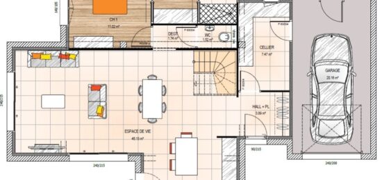 Plan de maison Surface terrain 125 m2 - 6 pièces - 4  chambres -  avec garage 