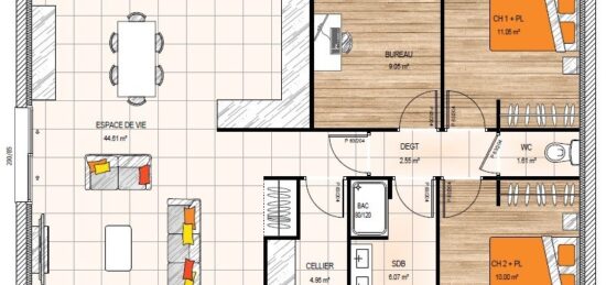 Plan de maison Surface terrain 105 m2 - 5 pièces - 2  chambres -  sans garage 