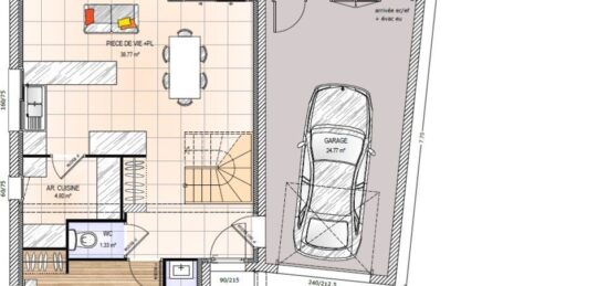 Plan de maison Surface terrain 95 m2 - 6 pièces - 4  chambres -  avec garage 