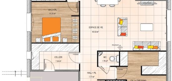 Plan de maison Surface terrain 111 m2 - 5 pièces - 3  chambres -  avec garage 