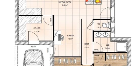 Plan de maison Surface terrain 80 m2 - 4 pièces - 2  chambres -  sans garage 