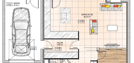 Plan de maison Surface terrain 125 m2 - 5 pièces - 5  chambres -  avec garage 