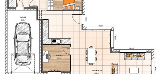 Plan de maison Surface terrain 145 m2 - 7 pièces - 3  chambres -  avec garage 