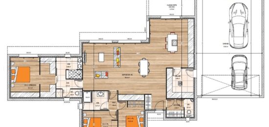 Plan de maison Surface terrain 139 m2 - 6 pièces - 3  chambres -  avec garage 
