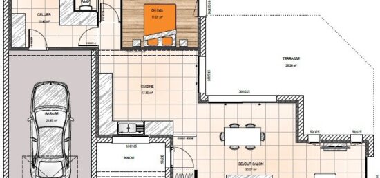Plan de maison Surface terrain 132 m2 - 7 pièces - 3  chambres -  avec garage 