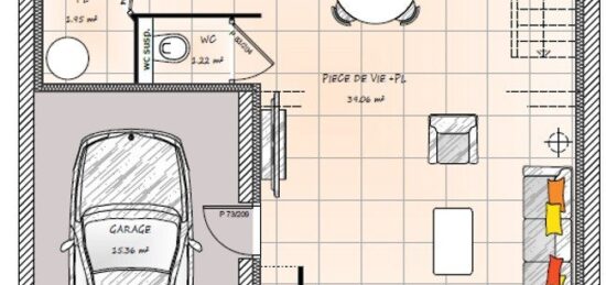 Plan de maison Surface terrain 94 m2 - 6 pièces - 4  chambres -  avec garage 
