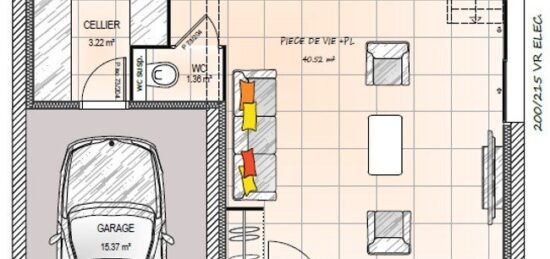 Plan de maison Surface terrain 97 m2 - 6 pièces - 4  chambres -  avec garage 