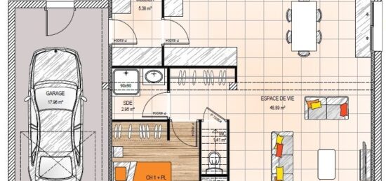 Plan de maison Surface terrain 133 m2 - 8 pièces - 6  chambres -  avec garage 