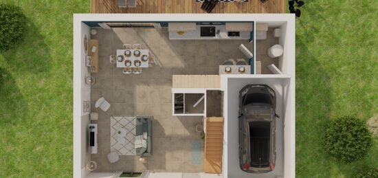 Plan de maison Surface terrain 92 m2 - 4 pièces - 3  chambres -  avec garage 