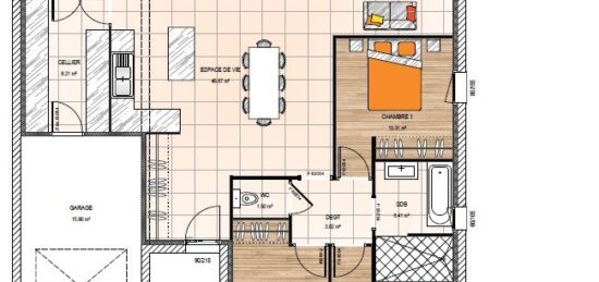 Plan de maison Surface terrain 97 m2 - 5 pièces - 3  chambres -  avec garage 
