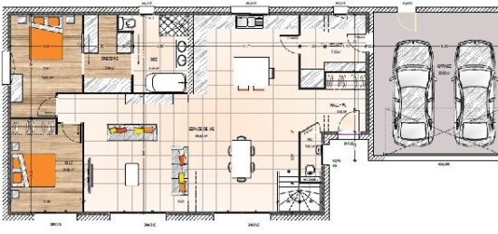 Plan de maison Surface terrain 148 m2 - 6 pièces - 4  chambres -  avec garage 