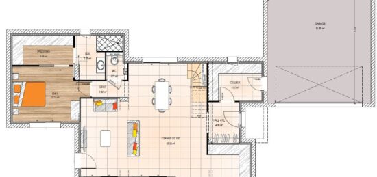 Plan de maison Surface terrain 150 m2 - 5 pièces - 4  chambres -  avec garage 