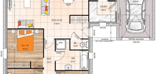 Plan de maison Surface terrain 86.91 m2 - 5 pièces - 3  chambres -  avec garage 