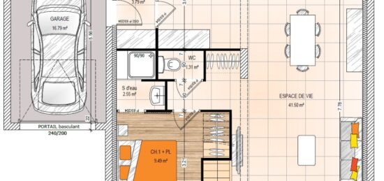 Plan de maison Surface terrain 109.73 m2 - 6 pièces - 5  chambres -  avec garage 