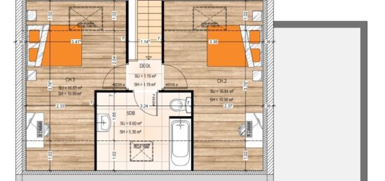Plan de maison Surface terrain 87.55 m2 - 5 pièces - 3  chambres -  avec garage 