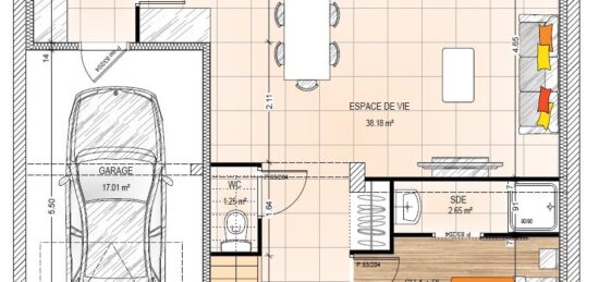 Plan de maison Surface terrain 106.27 m2 - 7 pièces - 5  chambres -  avec garage 