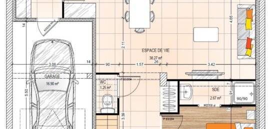 Plan de maison Surface terrain 99.99 m2 - 6 pièces - 4  chambres -  avec garage 