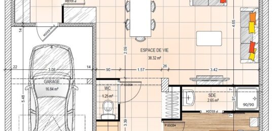 Plan de maison Surface terrain 87.22 m2 - 5 pièces - 3  chambres -  avec garage 