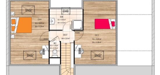 Plan de maison Surface terrain 85.14 m2 - 5 pièces - 5  chambres -  avec garage 