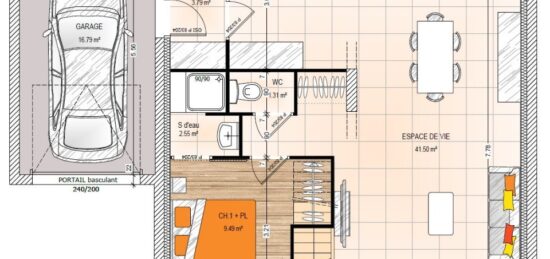 Plan de maison Surface terrain 85.79 m2 - 5 pièces - 3  chambres -  avec garage 