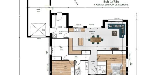 Plan de maison Surface terrain 106.45 m2 - 5 pièces - 3  chambres -  avec garage 