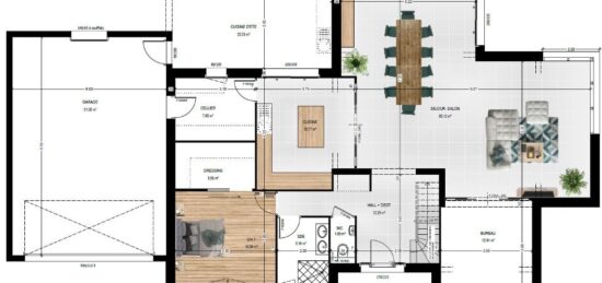 Plan de maison Surface terrain 187 m2 - 6 pièces - 5  chambres -  avec garage 