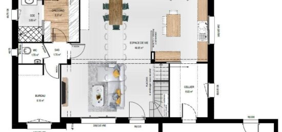 Plan de maison Surface terrain 135 m2 - 5 pièces - 4  chambres -  avec garage 