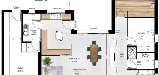 Plan de maison Surface terrain 125 m2 - 5 pièces - 4  chambres -  avec garage 