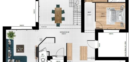 Plan de maison Surface terrain 134 m2 - 5 pièces - 4  chambres -  avec garage 