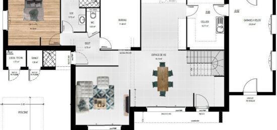 Plan de maison Surface terrain 153 m2 - 6 pièces - 4  chambres -  avec garage 