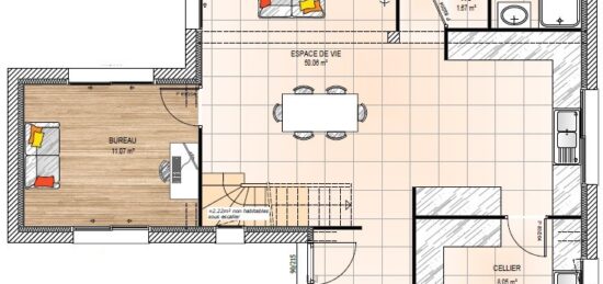 Plan de maison Surface terrain 147 m2 - 6 pièces - 5  chambres -  avec garage 