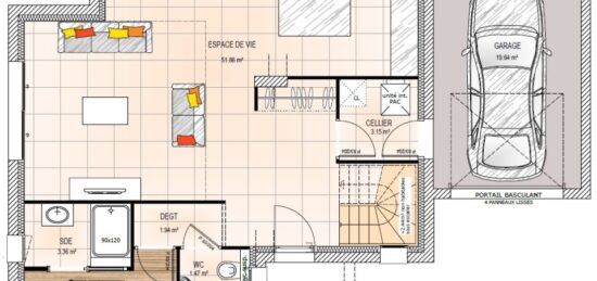 Plan de maison Surface terrain 127 m2 - 5 pièces - 4  chambres -  avec garage 