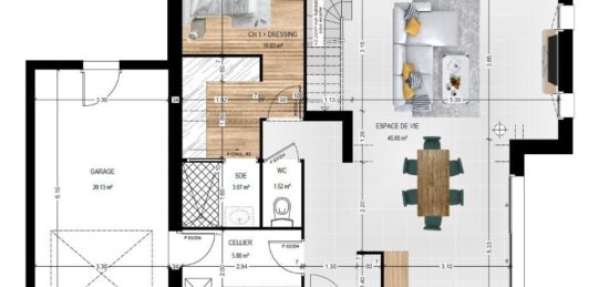 Plan de maison Surface terrain 132 m2 - 5 pièces - 5  chambres -  avec garage 
