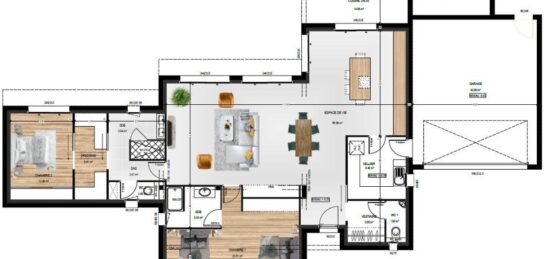 Plan de maison Surface terrain 139 m2 - 4 pièces - 2  chambres -  avec garage 
