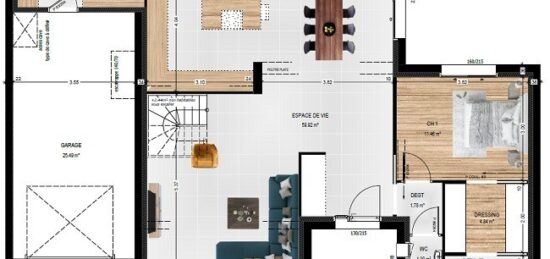 Plan de maison Surface terrain 139 m2 - 6 pièces - 4  chambres -  avec garage 